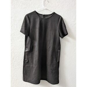 Zara Shift Dress Women S Polyester Black Faux Suede Leather Trim Minimalist